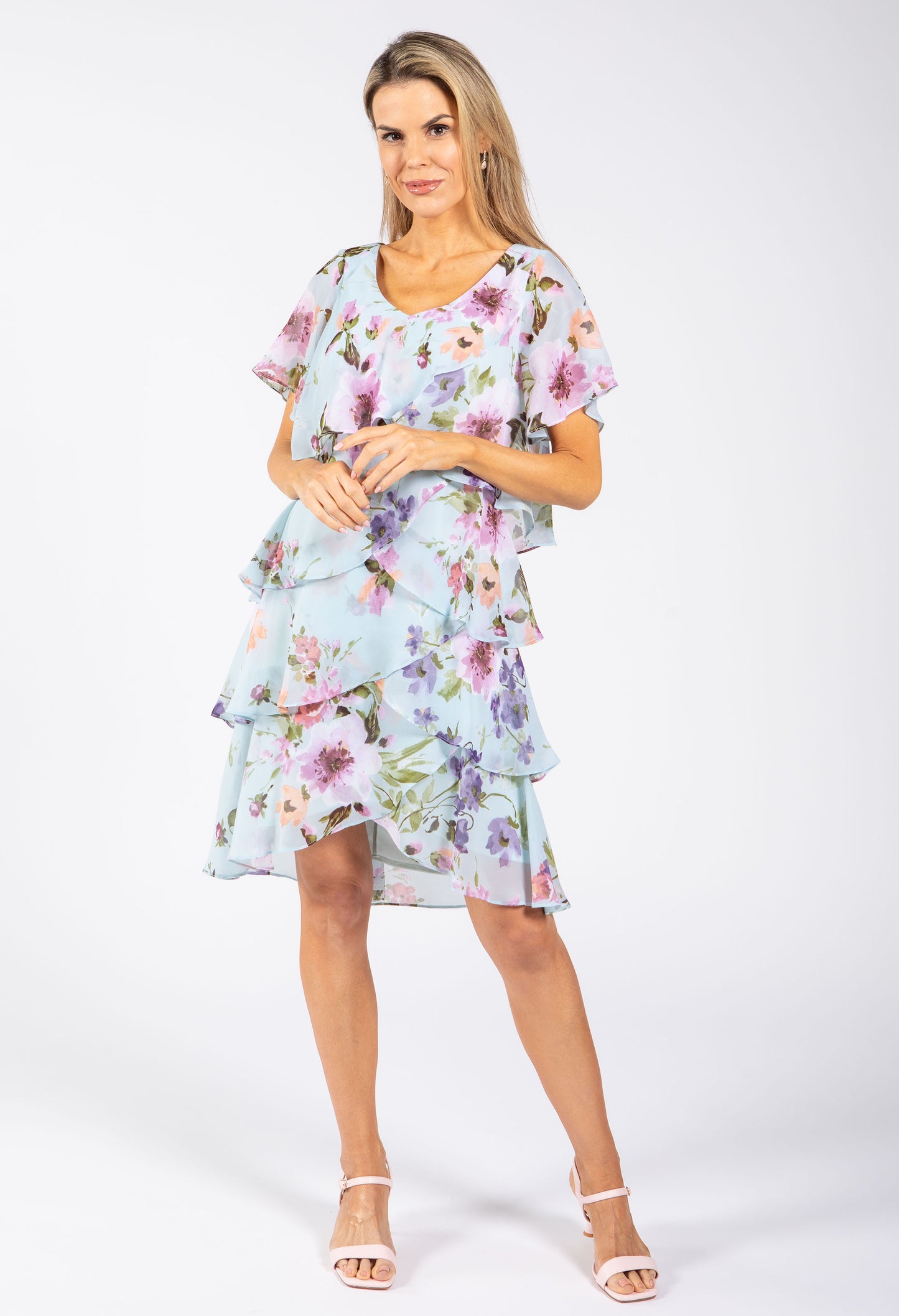 Floral Print Chiffon Short Dress