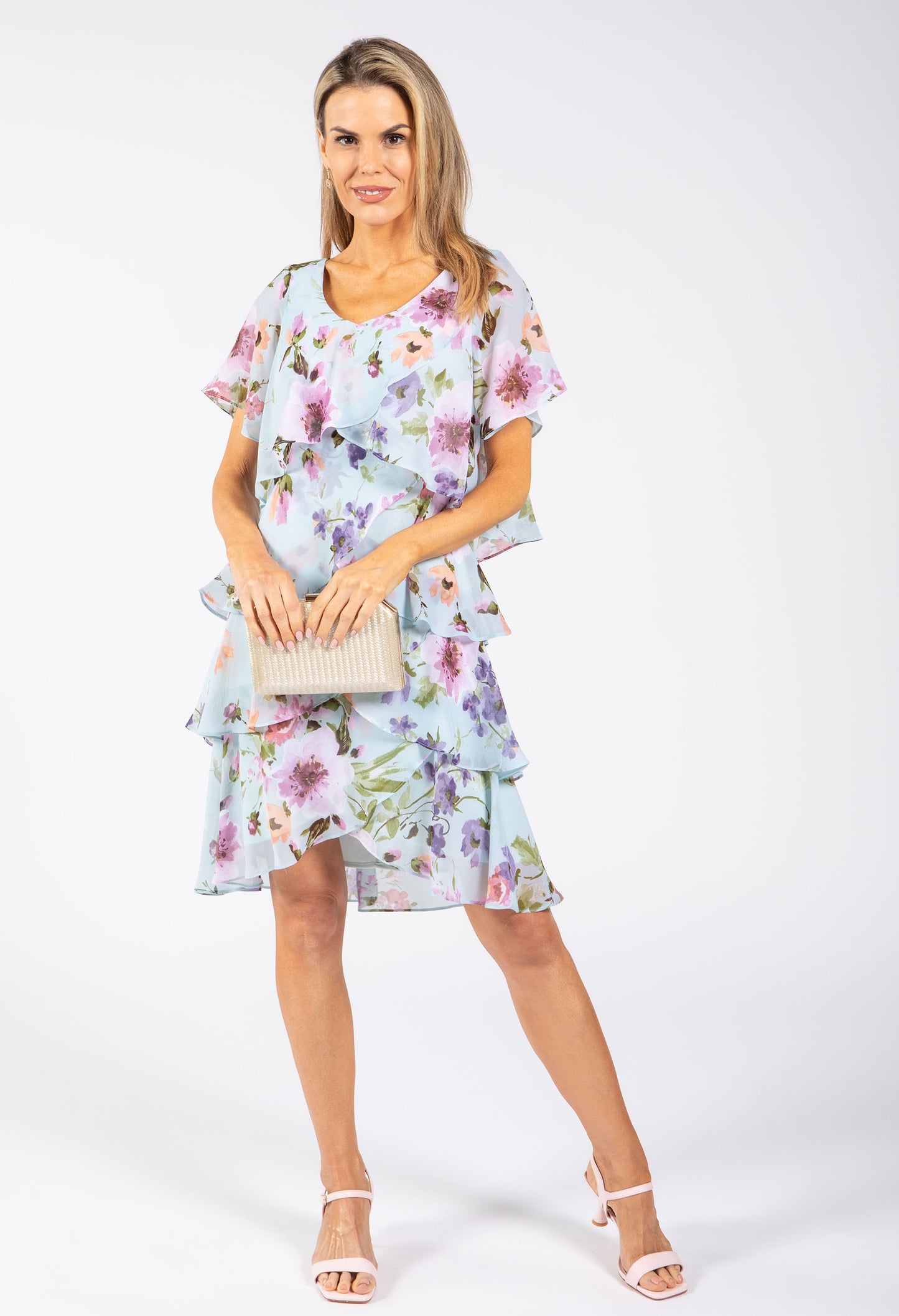 Floral Print Chiffon Short Dress
