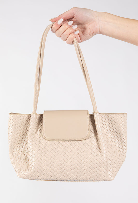 Woven Faux Leather Shopper Bag
