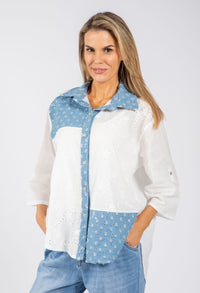 Denim Detail Floral Shirt