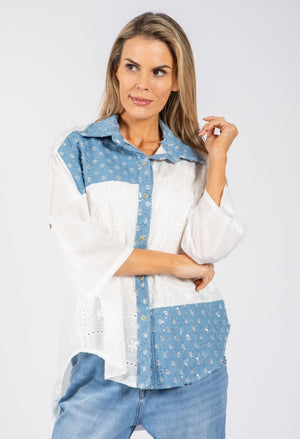 Denim Detail Floral Shirt