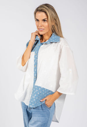 Denim Detail Floral Shirt
