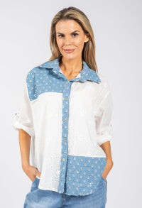 Denim Detail Floral Shirt