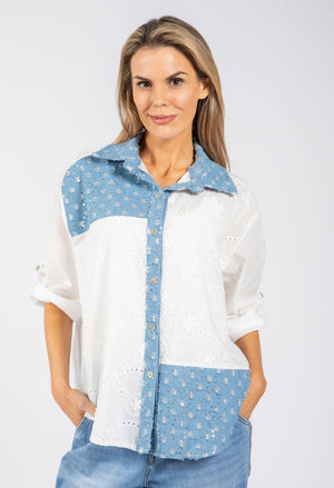 Denim Detail Floral Shirt