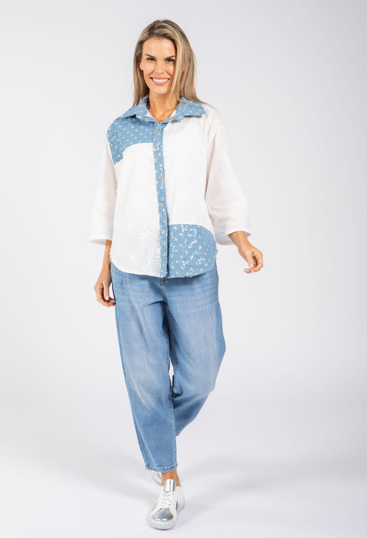 Denim Detail Floral Shirt