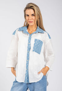 Denim Detail Floral Shirt