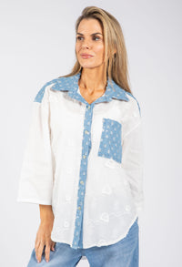 Denim Detail Floral Shirt