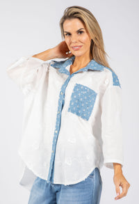 Denim Detail Floral Shirt