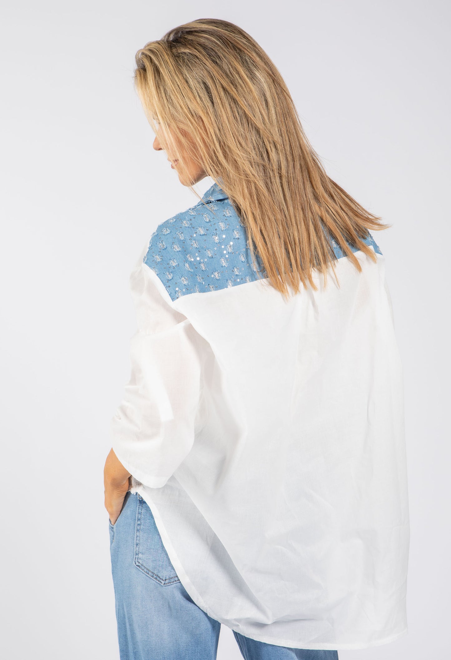 Denim Detail Floral Shirt