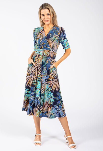 Palm Print Wrap Dress
