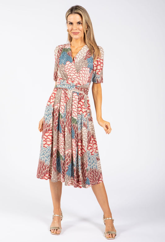 Peacock Print Wrap Dress