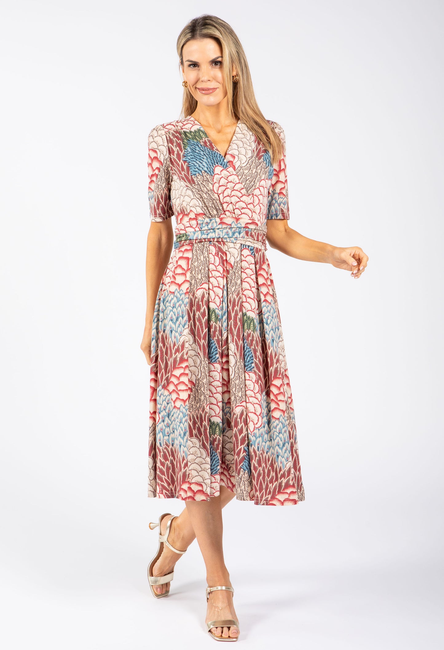 Peacock Print Wrap Dress
