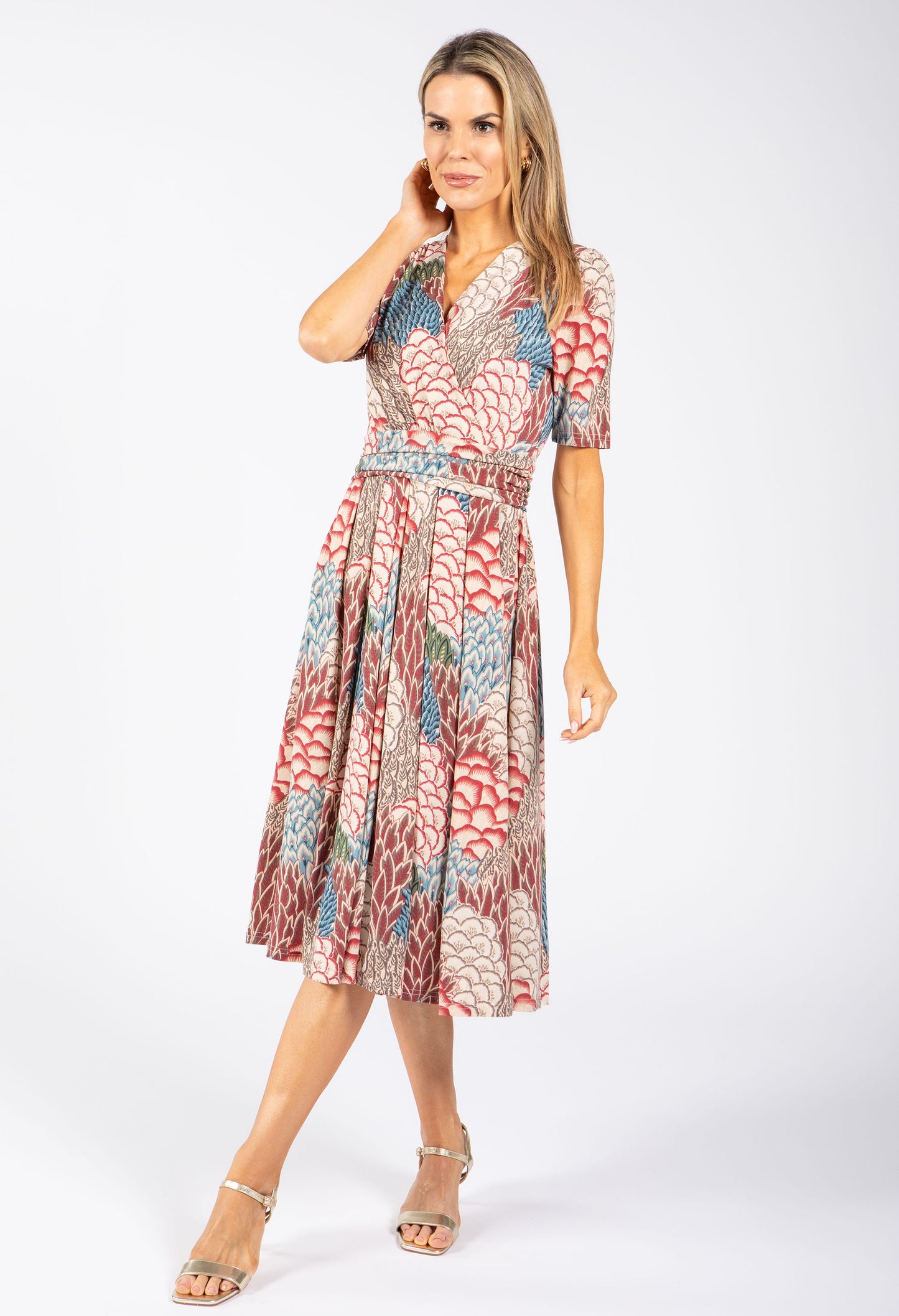 Peacock Print Wrap Dress