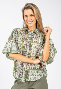Mosaic Print Balloon Sleeve Blouse