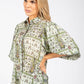 Mosaic Print Balloon Sleeve Blouse