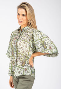 Mosaic Print Balloon Sleeve Blouse