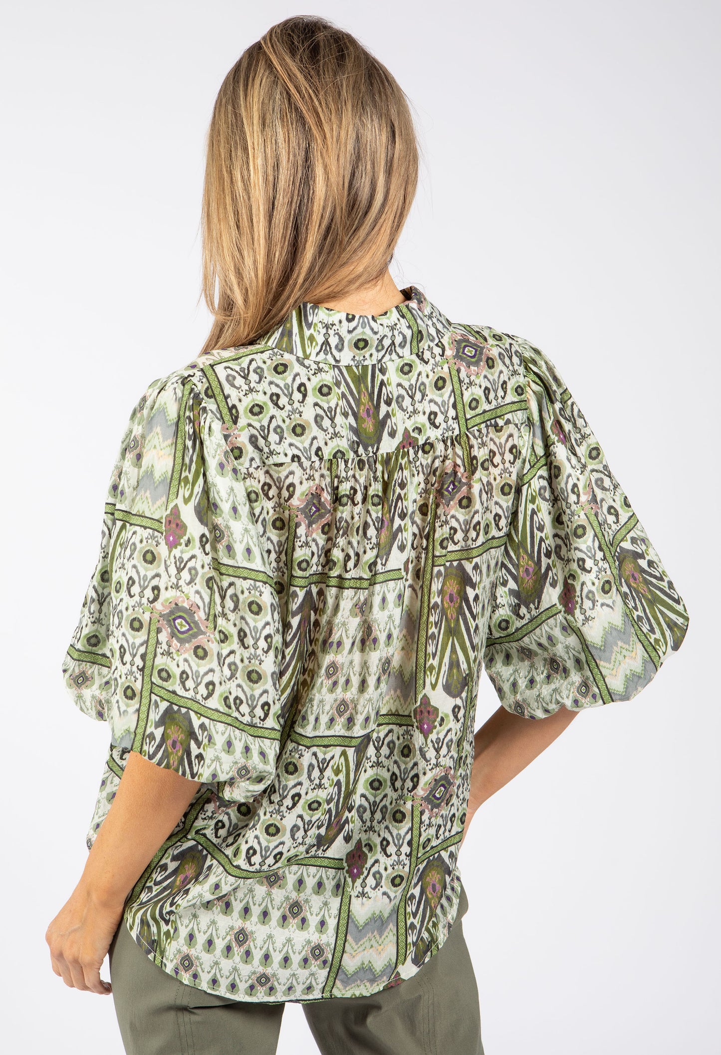 Mosaic Print Balloon Sleeve Blouse