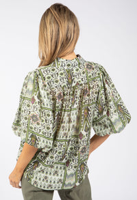 Mosaic Print Balloon Sleeve Blouse