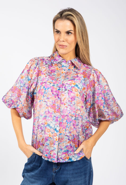 Floral Balloon Sleeve Blouse