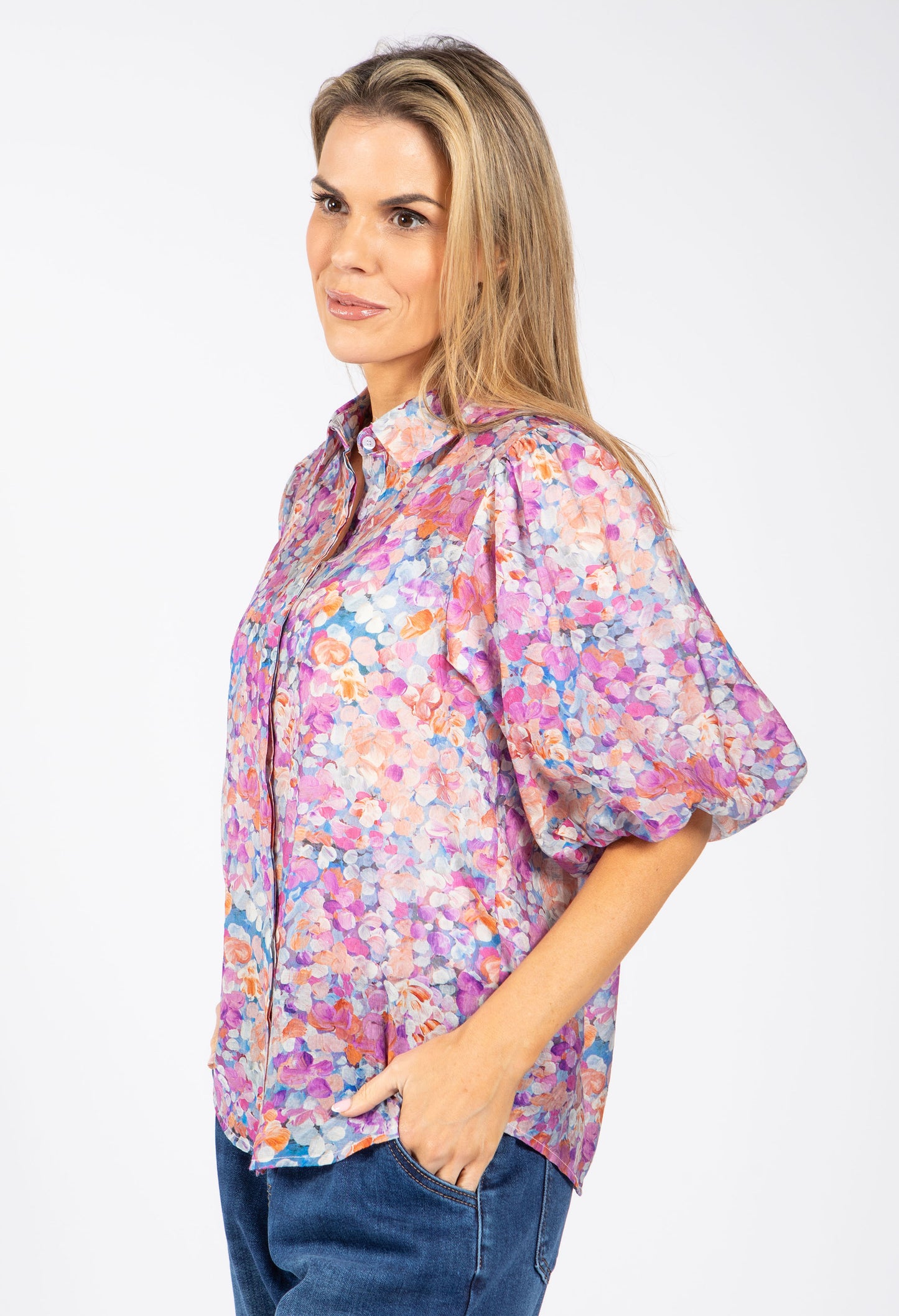 Floral Balloon Sleeve Blouse