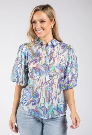 Abstract Balloon Sleeve Blouse