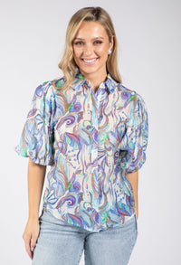 Abstract Balloon Sleeve Blouse