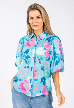Floral Balloon Sleeve Blouse