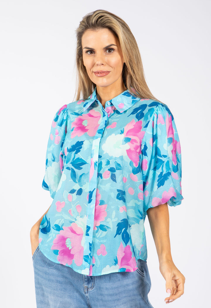 Floral Balloon Sleeve Blouse