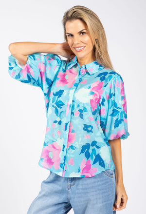 Floral Balloon Sleeve Blouse