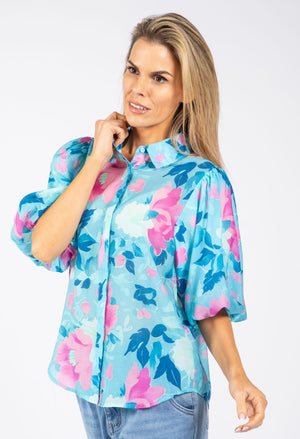 Floral Balloon Sleeve Blouse