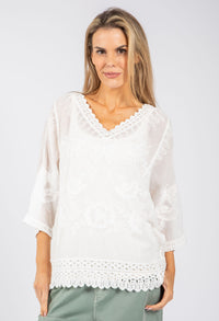 Scallop Detail V-Neck Blouse