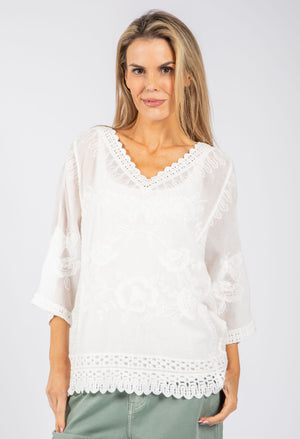 Scallop Detail V-Neck Blouse