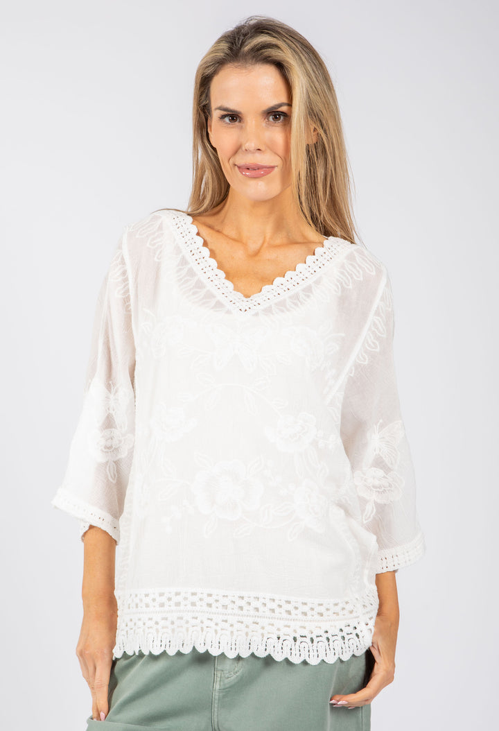 Scallop Detail V-Neck Blouse