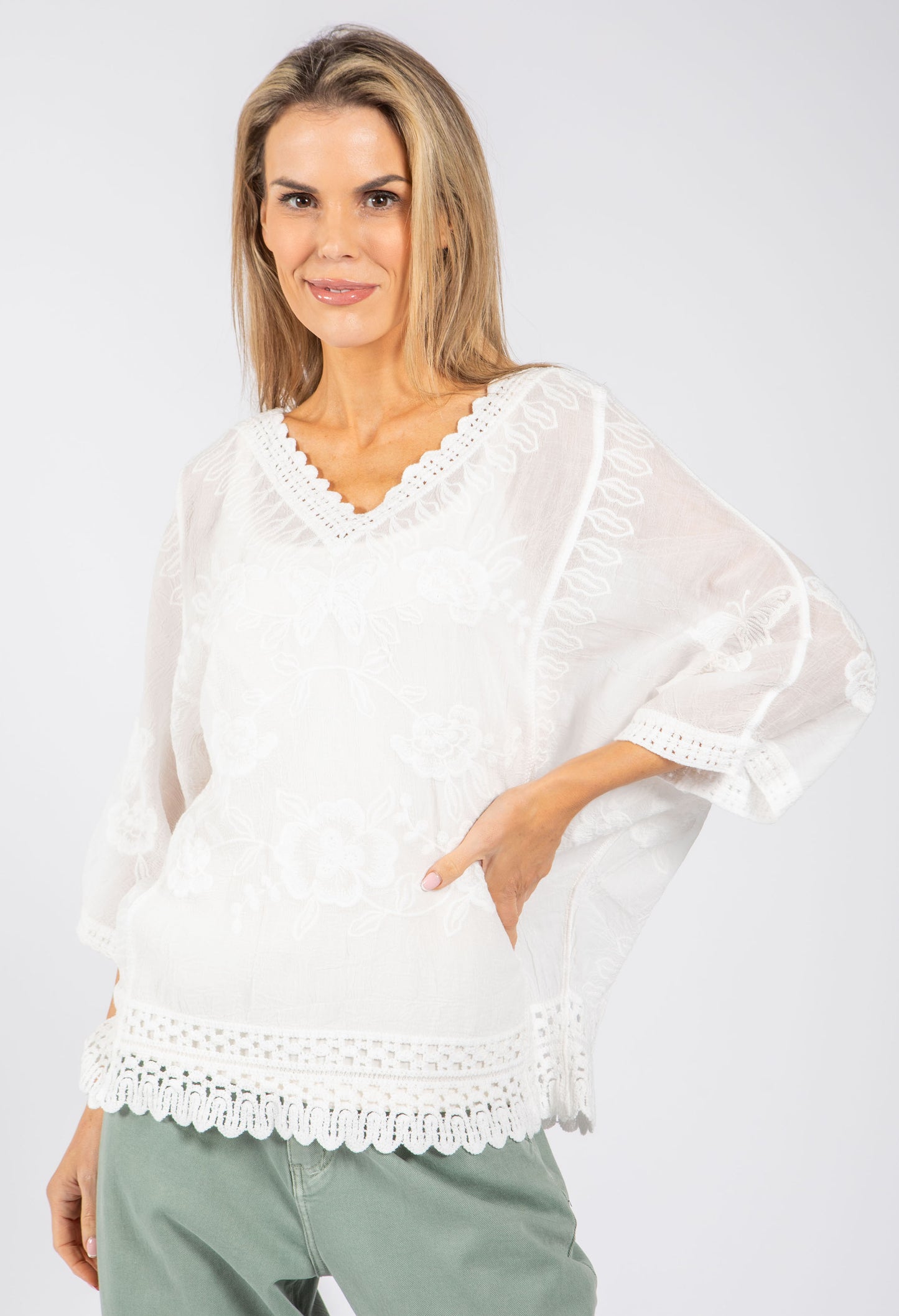 Scallop Detail V-Neck Blouse