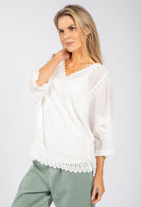 Scallop Detail V-Neck Blouse