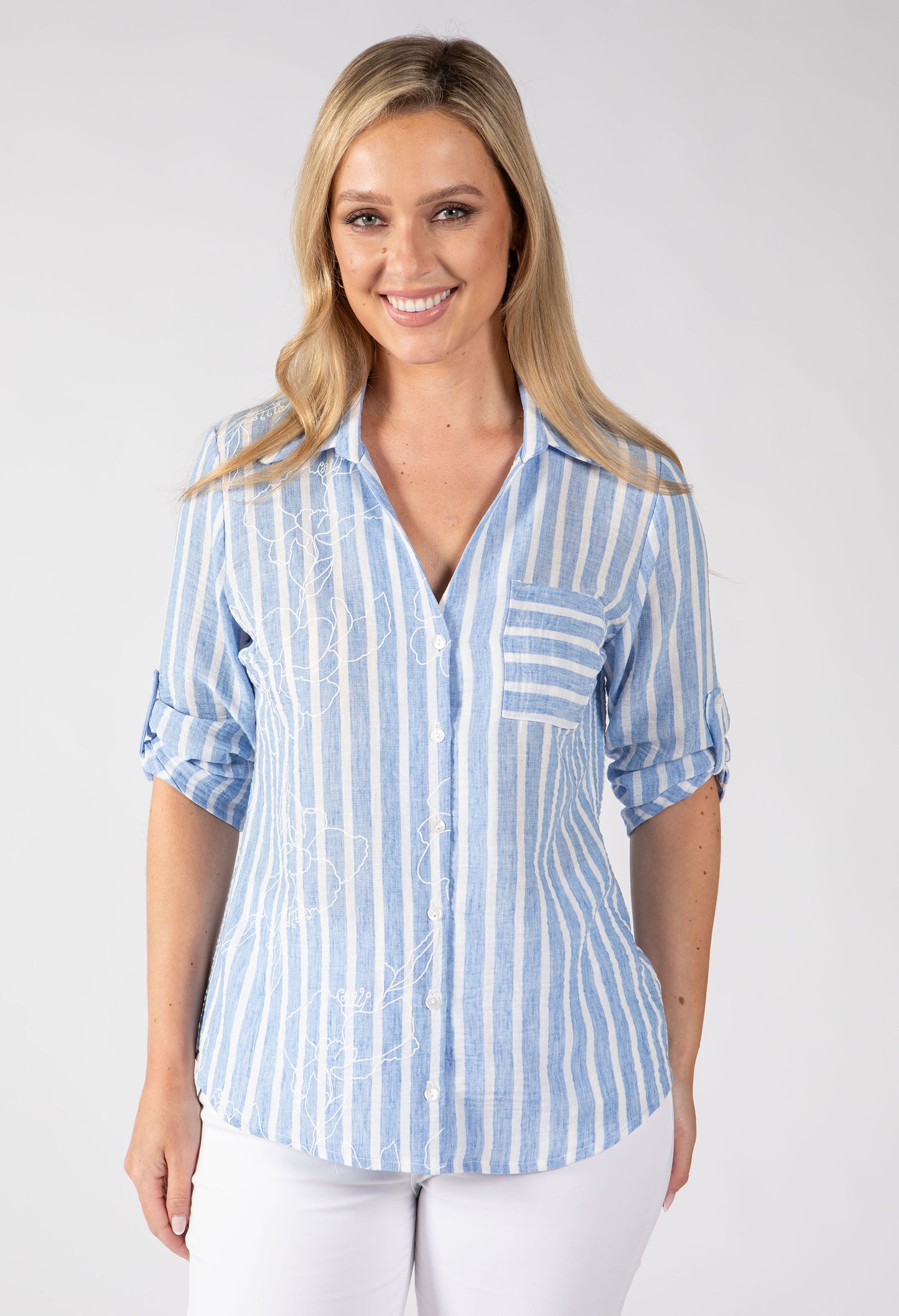 Chemray Striped Linen Look Blouse
