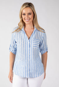 Chemray Striped Linen Look Blouse