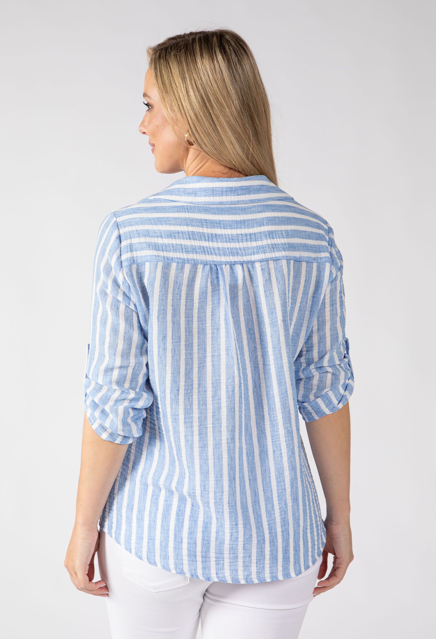 Chemray Striped Linen Look Blouse