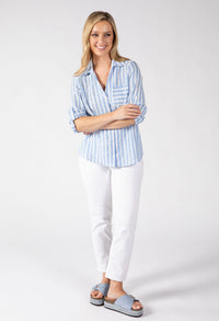 Chemray Striped Linen Look Blouse
