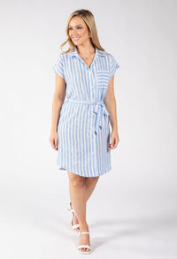 Roray Linen Look Striped Shirt Dress