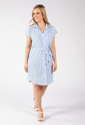 Roray Linen Look Striped Shirt Dress