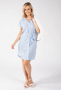 Roray Linen Look Striped Shirt Dress