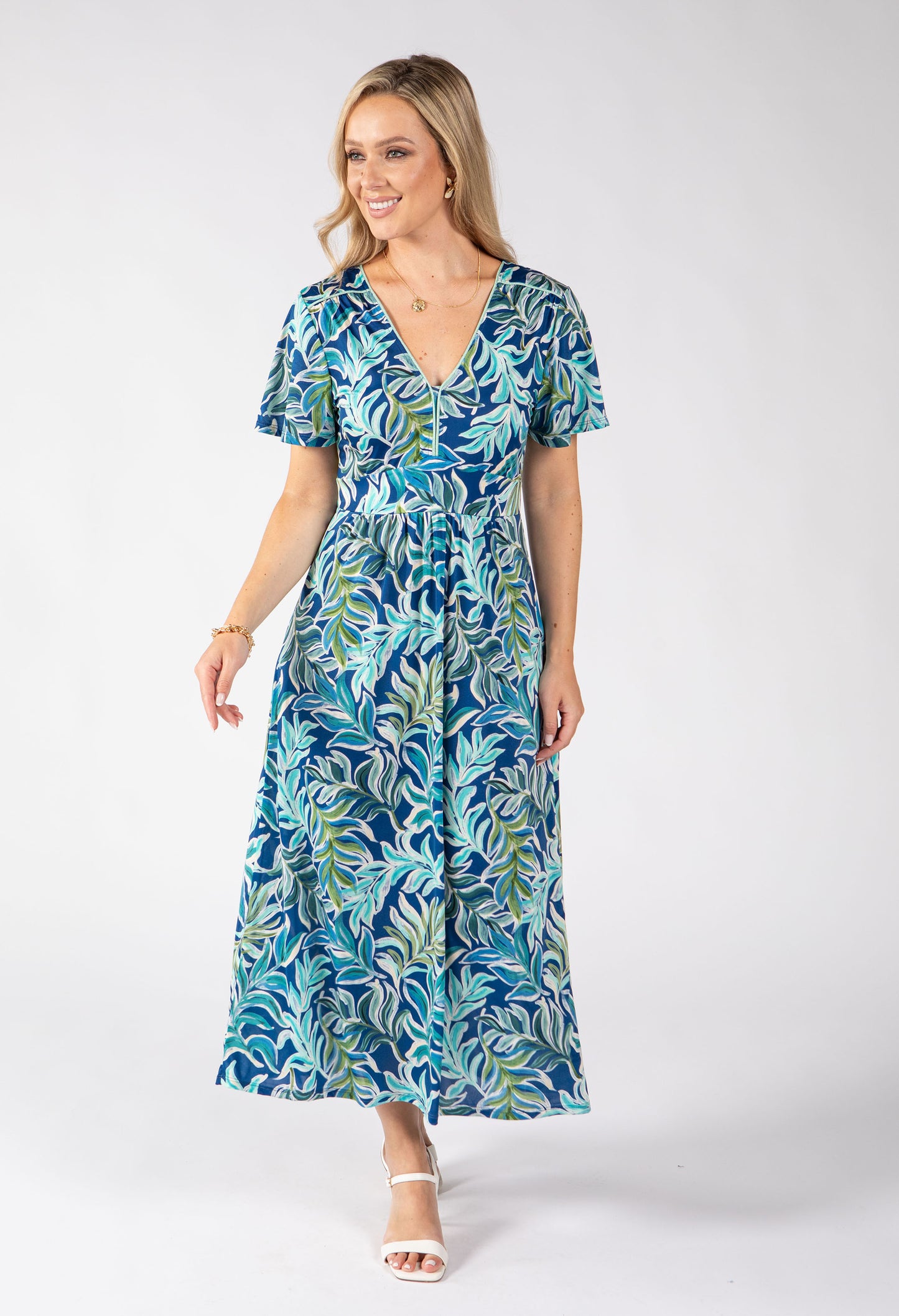 Raqua Leaf Print Midi Dress