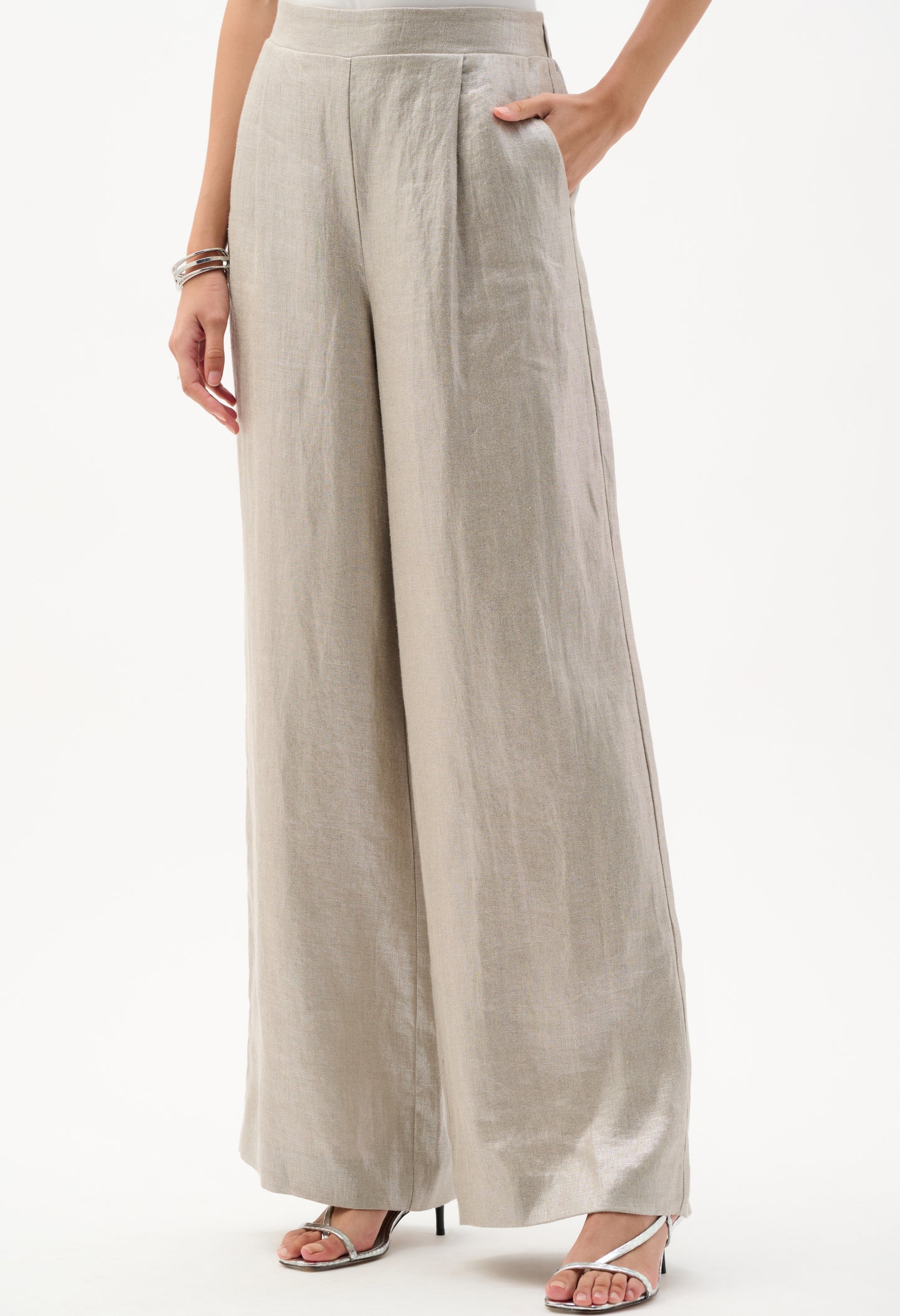 Foiled Linen Pull-on Wide Leg Trousers