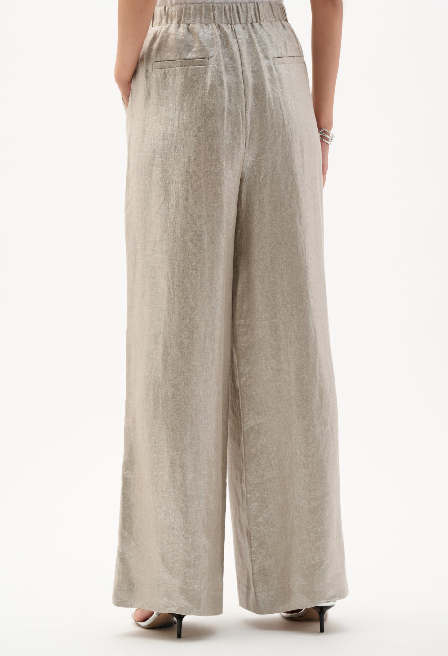 Foiled Linen Pull-on Wide Leg Trousers