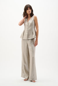 Foiled Linen Pull-on Wide Leg Trousers
