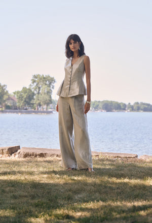 Foiled Linen Pull-on Wide Leg Trousers