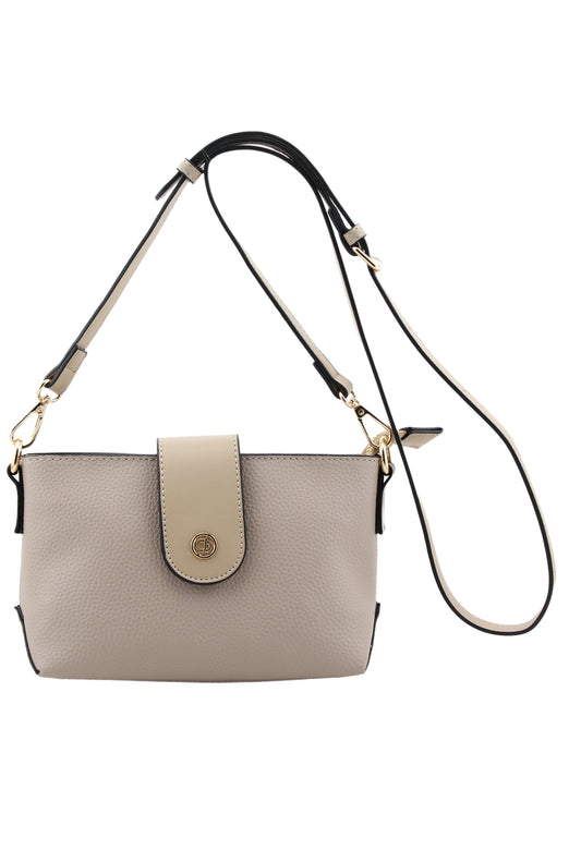 Gray handbag with a strap on a white background