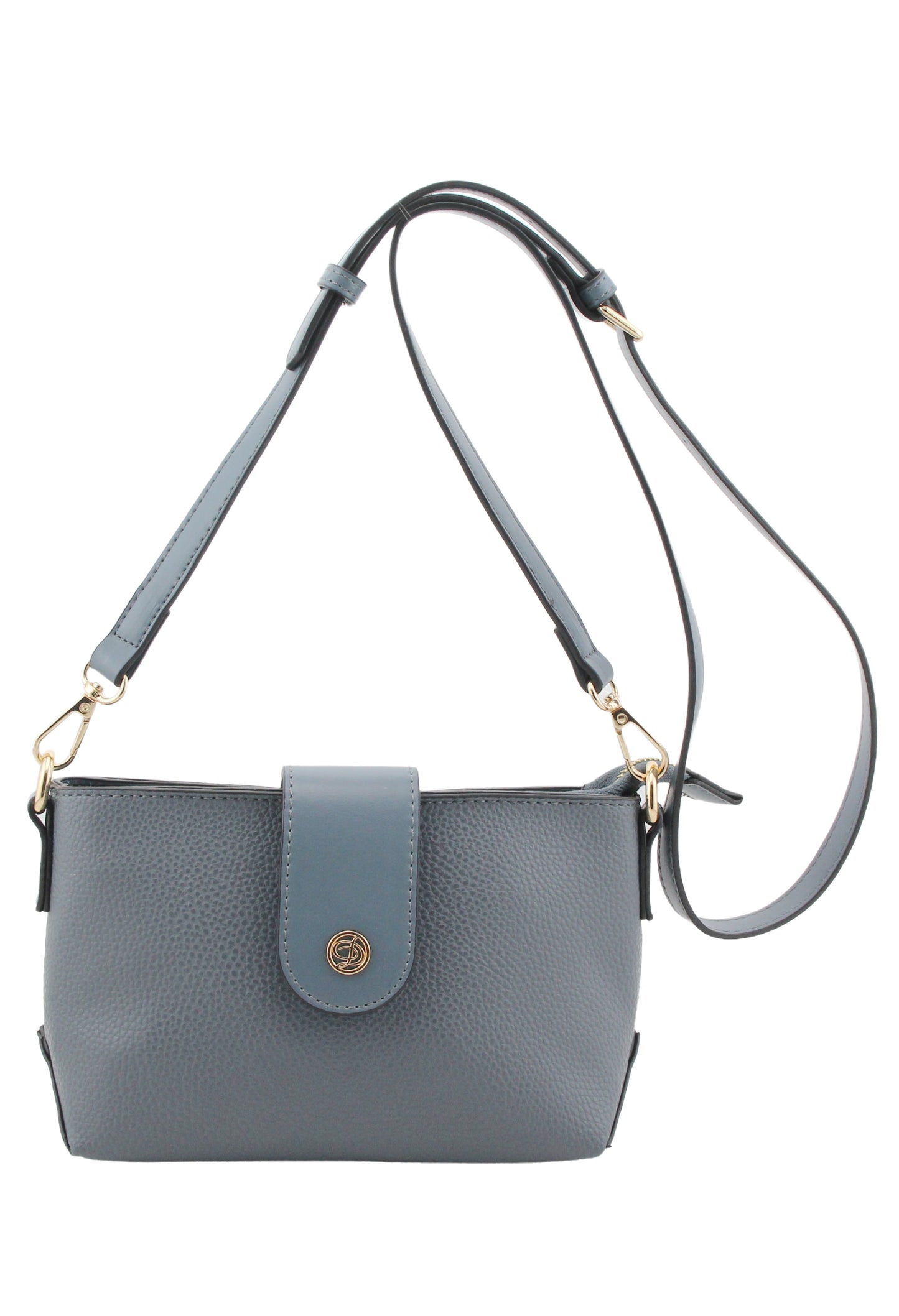 Gray handbag with a strap on a white background