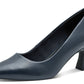 Navy blue high-heeled shoe on a white background